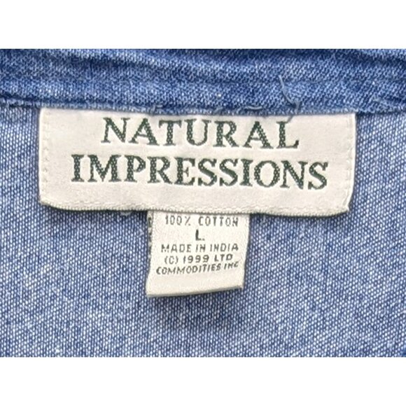 VTG 90s Denim Button Up Shirt Size L Snowman Christmas Grandma Cottagecore Blue - Picture 10 of 10